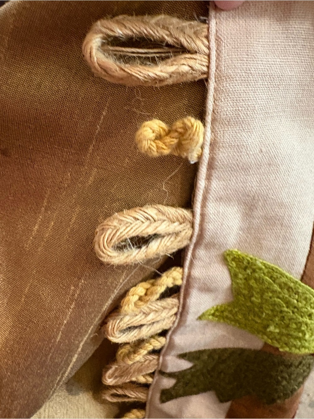 Pier 1 Striped Floral Table Runner in Brown green orange and Cream beads embroid - Picture 5 of 11